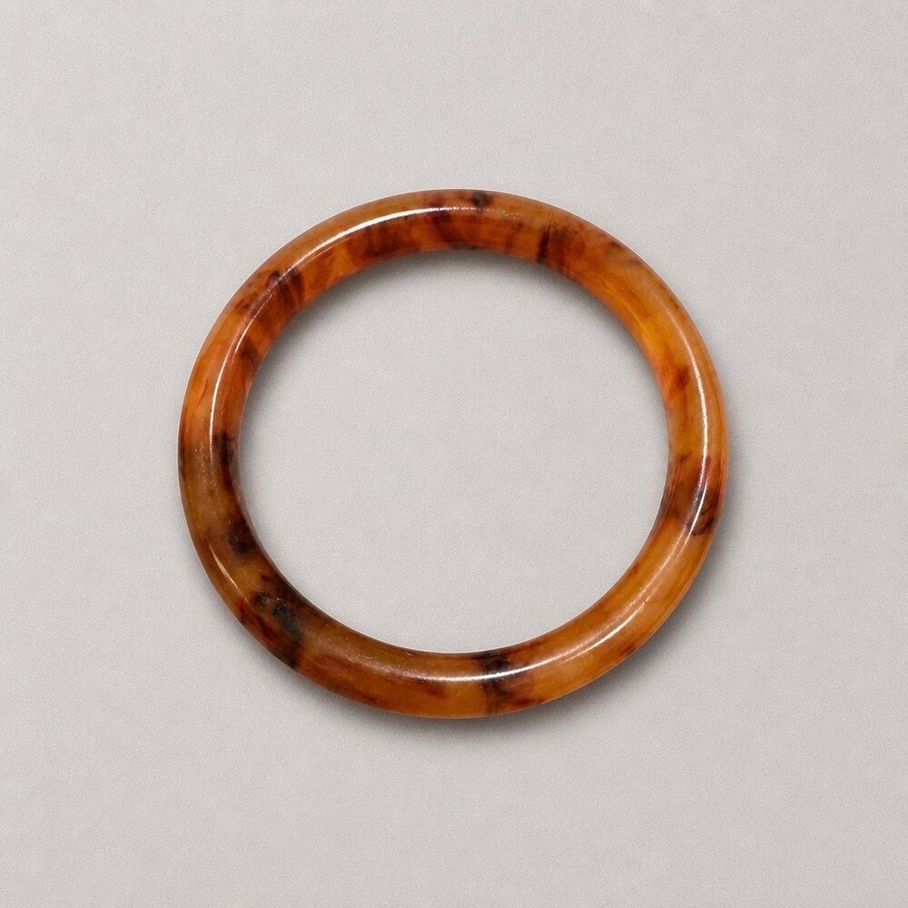 Vintage Bakelite Bangle Bracelet - Marbled Root Beer Amber 8”